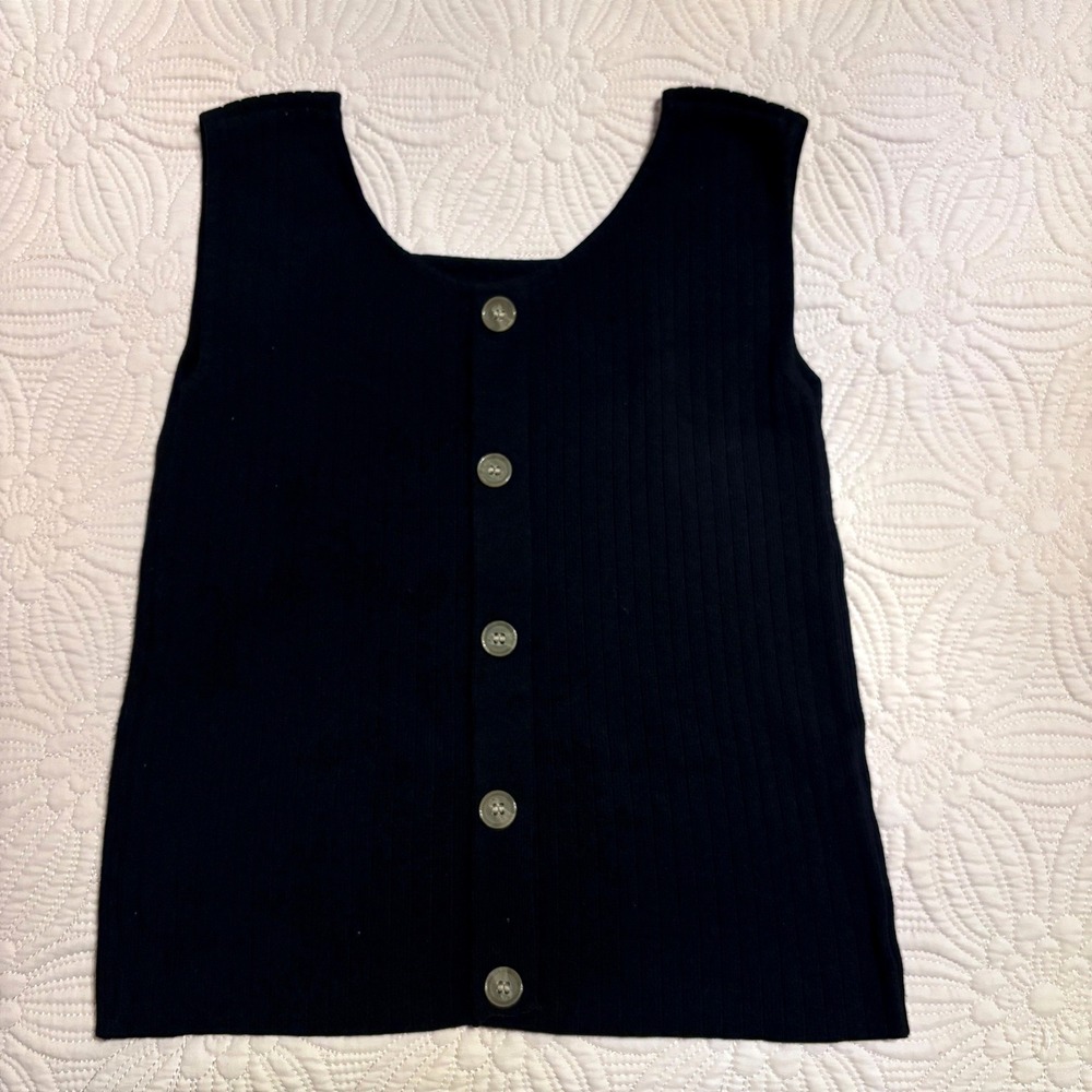 Kobe Lettuce Minimalist Girlhood Core Button-Front Tank Top Ribbed Texture Sz S